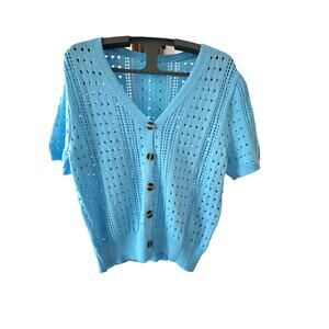 Baby Blue Lightweight Unmarked Summer Sweater Button Up Top Size M